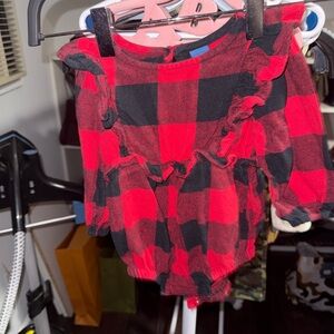 Old Navy Red and Black Plaid Baby Onesie with ruffles